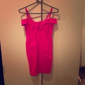 Hot pink sexy strap and off the shoulder dress